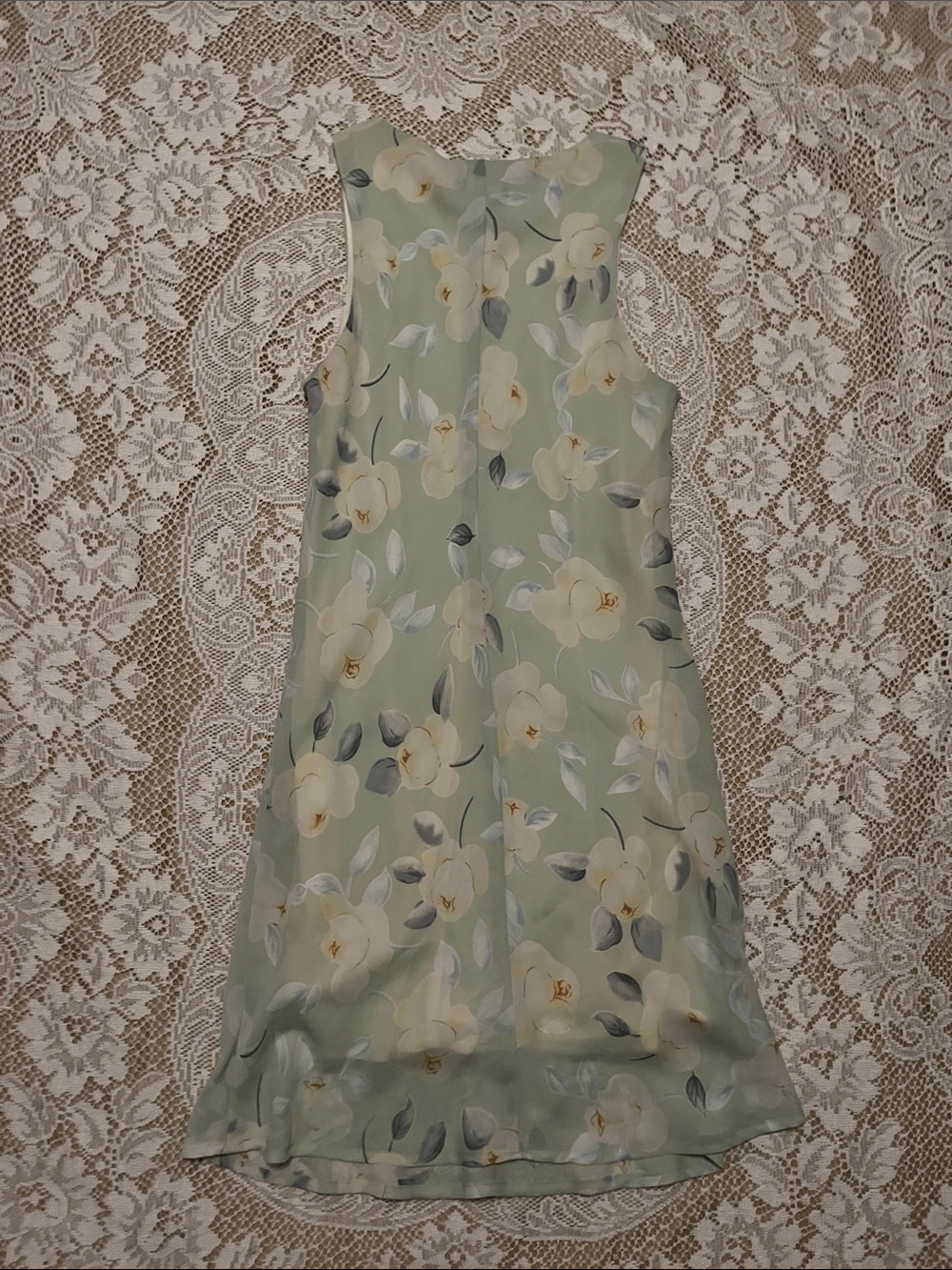 1990s Cement Floral Mini Shift Dress, Pale Yellow & Green, Size 6 - Picture 5 of 6